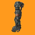 Game And Movie Robot Character With Black Red Armored Combat Style Design On Orange Background