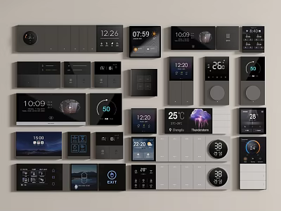 Modern Smart Switch Panels With Multiple Design Combinations Digital Display Time Temperature Control 3d model