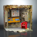 Industrial Control Setup Interior With Control Panel Multiple Displays Red Chair And Equipment