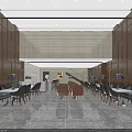 Modern Lobby Reception Desk With Marble Floor Plants Sofa And Display Shelves