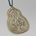 White Gourd Shaped Jewelry Pendant With Intricate Dragon Carvings On Green Cord