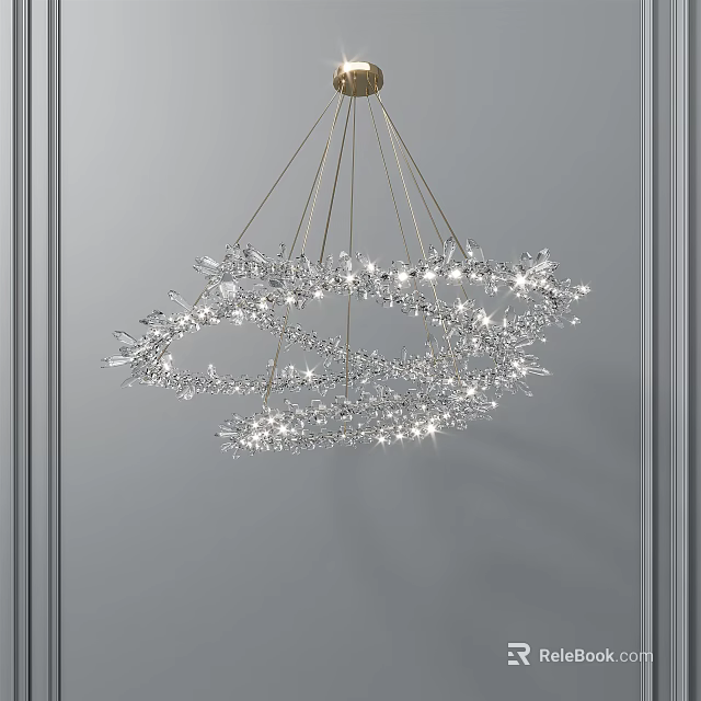 Modern Crystal Chandelier With Circular Spiral Design And Sparkling Illumination Effects 3d model 