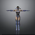 3D Female Character Model With Blue Black Costume Mask And Outstretched Arms