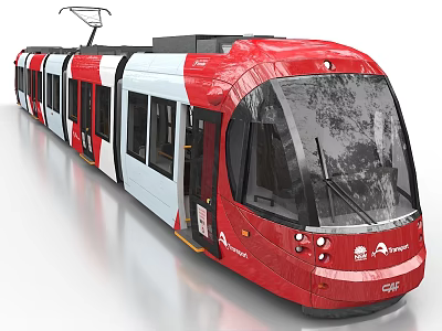 Sleek Red and White Modern Tram Featuring Large Front Windshield and Electric Design 3d model