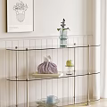 Modern Entryway Console Table with Glass Shelves and Decorative Vase on White Wall