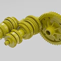Industrial Equipment Mechanical Components with Yellow Intermeshing Gear Sets and Multiple Gears