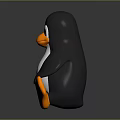 Cute Penguin Stuffed Doll With Black White Body And Orange Feet Sitting On Gray Background