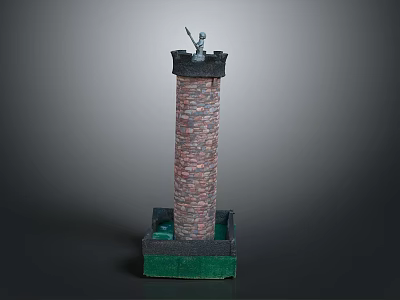 Traditional Clothing Worn By Figurine On Brick Tower With Green Base 3d model