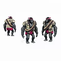 Gorilla Game Film Character In Three Poses With Combat Vest Red Shorts And Straps