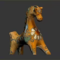 Colorful Ceramic Horse Sculpture With Floral Patterns And Bright Orange Base