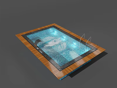 Swimming Pool Design With Wooden Border Blue Water And Ladder 3d model