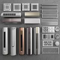 Modern Air Conditioner Fan Collection with Vertical Bodies Various Grilles and Silver Gold Colors