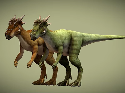 Two Colorful Dinosaurs With Spiked Heads In Standing Posture 3d model