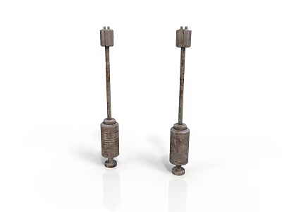 Two Rusted Columnar Metal Equipment With Base And Top Square Structure 3d model