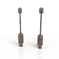 Two Rusted Columnar Metal Equipment With Base And Top Square Structure