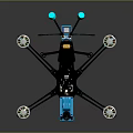 Blue And Black Drone Frame With White Propellers Dual Antennas And Camera Mount