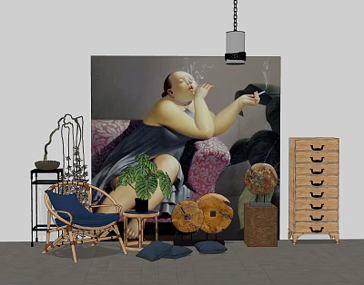 New Chinese Style Leisure Chair Leisure Chair Decorative Cabinet Decorative Combination 3d model