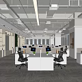 Bright Modern Public Office Interior With Workstations Computers Bookshelves And Green Plants 3d model