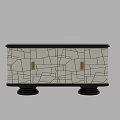 White Entryway Cabinet Sideboard With Black Geometric Lines Gold Handles And Black Base