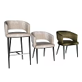 Modern Stylish Bar Stools With Beige Green Upholstery And Black Metal Legs