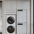 Modern White Stacked Washing Machine in Sleek Built in Laundry Cabinetry Design