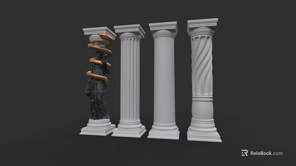 Decorative Columns With Gold Spiral Accents Sleek White And Twisted Patterns Design 3d model 
