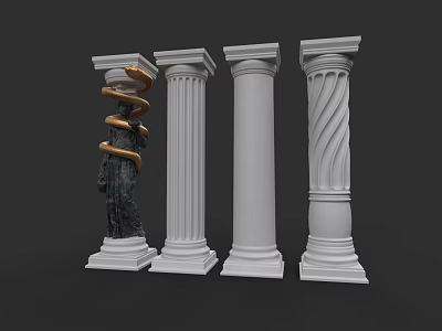 Decorative Columns With Gold Spiral Accents Sleek White And Twisted Patterns Design 3d model