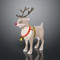 Cheerful Cartoon Reindeer With Red Nose Colorful Collar And Bells