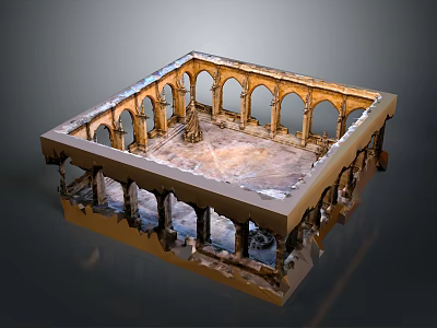 Ancient Architecture Model With Stone Arches Decorative Columns And Central Structure 3d model