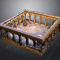 Ancient Architecture Model With Stone Arches Decorative Columns And Central Structure