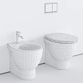 Modern White Toilet With Adjacent Washbasin Against Grey Wall And Dark Floor