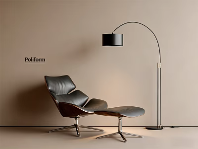 Poliform Black Leather Lounge Chair With Modern Design And Floor Lamp 3d model
