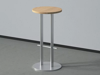 Modern Bar Stool With Wooden Round Seat And Sleek Metal Frame 3d model