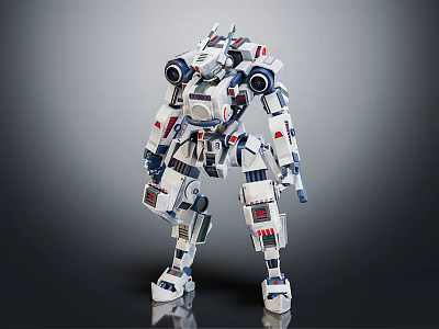 Smart Mech Robot Design With White Blue Red Color And Mechanical Joints 3d model