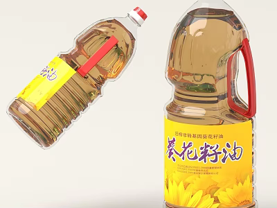 Sunflower Seed Oil Bottles With Yellow Labels And Sunflower Design Elements 3d model