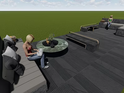 Landscape Sculpture in Outdoor Leisure Area with Seating Green Plants and Natural View 3d model