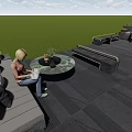 Landscape Sculpture in Outdoor Leisure Area with Seating Green Plants and Natural View