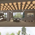 Modern Bookstore Interior With Wooden Bookshelves Cozy Sofas Large Windows And Pendant Lights