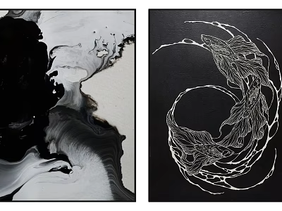 Abstract Black And White Artworks With Flowing Ink And Spiral Lines 3d model