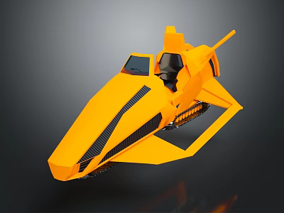 Futuristic Yellow Tracked Vehicle With Angular Design Cockpit And Protruding Structure 3d model