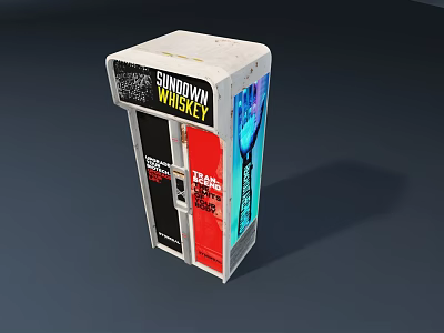 Public Vending Machine Featuring Sundown Whiskey Advertisement And Colorful Design 3d model