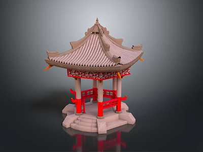 Traditional Chinese Pavilion With Classic Tile Roof Red Pillars And Stone Steps 3d model