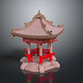 Traditional Chinese Pavilion With Classic Tile Roof Red Pillars And Stone Steps