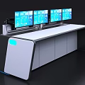 Modern Office Desk With Multiple Monitors Tech Inspired Design And Blue Lighting 3d model
