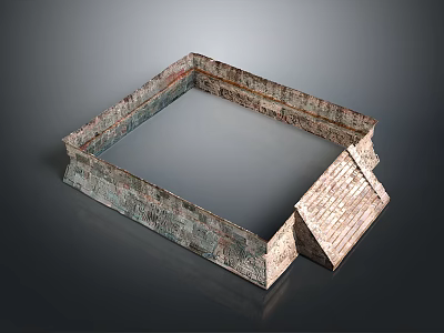 Ancient Architecture Square Stone Base With Textured Surface And Step Design 3d model