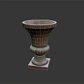 Decorative Red Urn With Ornate Carved Design And Square Base For Garden