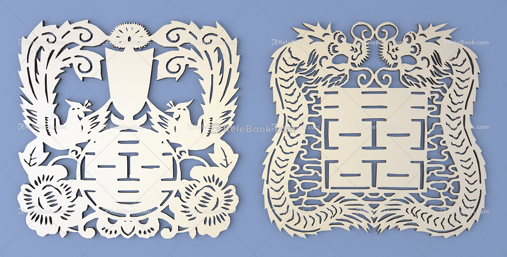 Chinese Happy Character Paper-cut Carved Hollow Carved 3d model