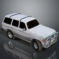 Vintage White SUV With Roof Rack Dark Windows Off Road Tires And Retro Design Features