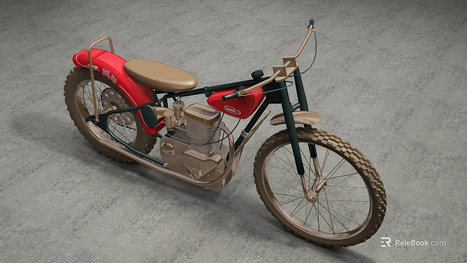 Vintage Motorcycle Featuring Red Green Frame Brown Seat And Large Wheels Design 3d model 