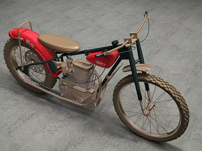 Vintage Motorcycle Featuring Red Green Frame Brown Seat And Large Wheels Design 3d model